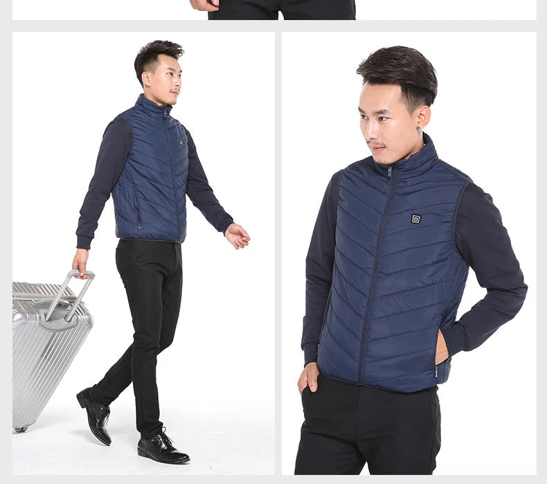 Men USB Infrared 17 Heating Areas Vest Jacket Men Winter Electric Heated Vest Waistcoat For Sports Hiking Oversized 5XL
