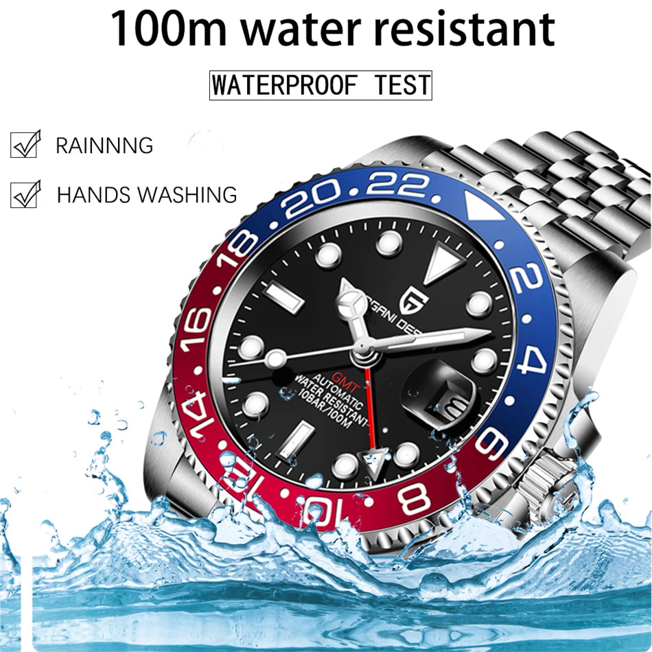 PAGANI DESIGN 2026 40MM Luxury Men GMT Automatic Machinery Watch Ceramic Bezel Jubilee Strap Sapphire Waterproof Watches for men