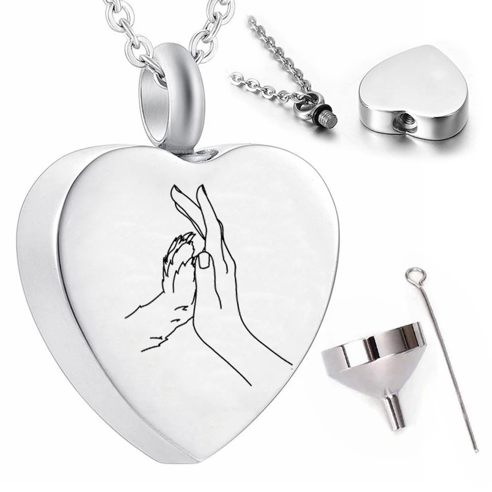Cremation Jewelry Heart Pendant Necklace Owner and Pet Pattern Souvenir Ashes Urn Jewelry to Commemorate Beloved Pet