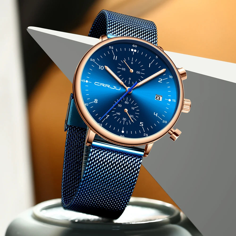 CRRJU Mens Watch Top Luxury Brand Men Stainless Steel WristWatch Men's Military waterproof Date Quartz watches relogio masculino