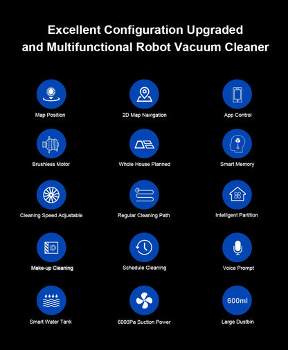 LIECTROUX/LILIN C30B Robot Vacuum Cleaner 6000Pa Suction, Map navigation with Memory,Wifi APP,Electric Water Tank,Wet Mop
