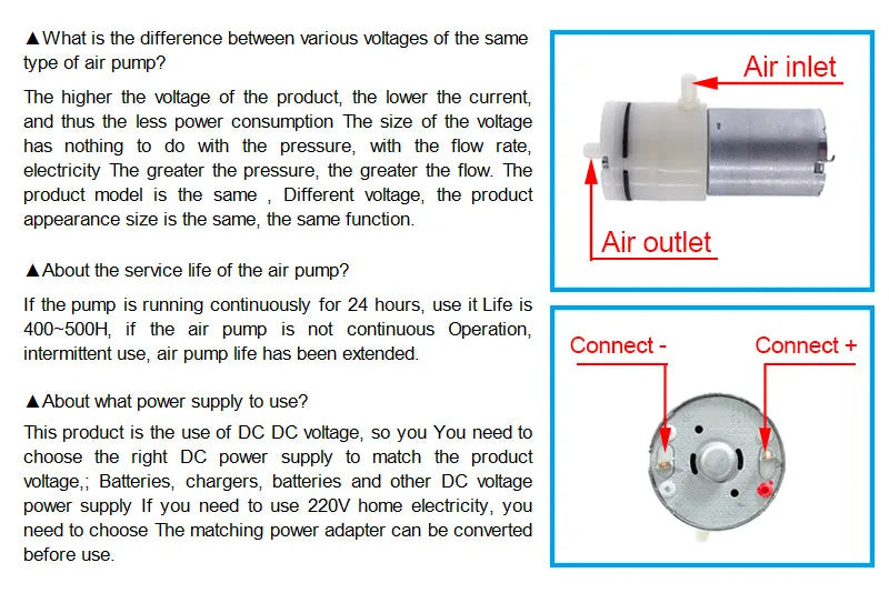 370 Mini Air Pump (3.7V/6V/12V) Electric Micro Vacuum Booster Motor  For Inflator Aquarium Negative Pressure Suction Pump DIY