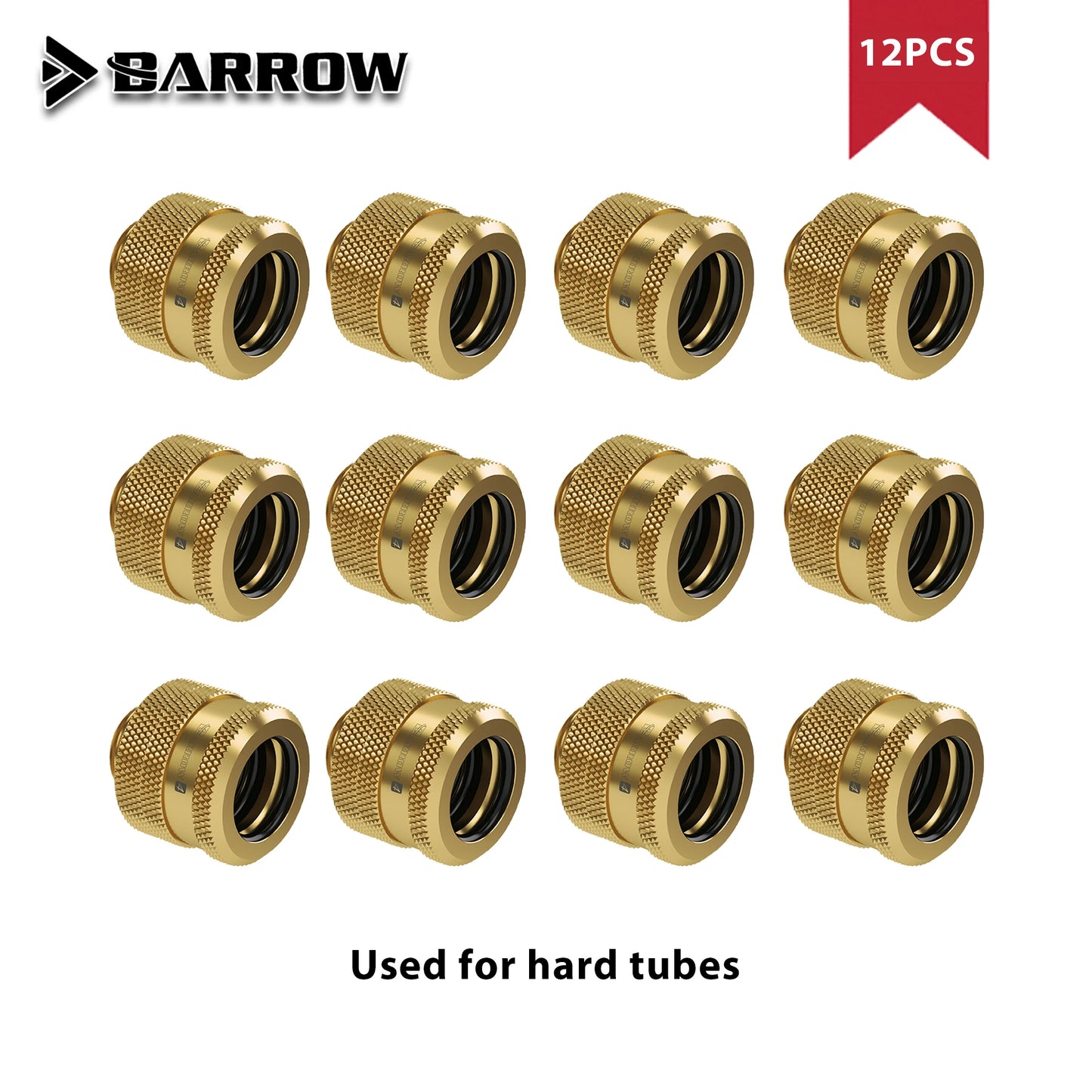 Barrow 12 PCS G1/4” Thread OD12/14/16mm Hard Tube Fitting Kit Anti-off Adapter Compression Connector for Computer Water Cooling