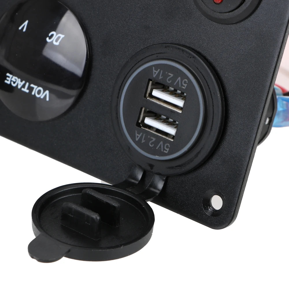 LEEPEE 5 Gang 12V Waterproof Intergrated Switch Panel Digital Voltmeter Dual USB Port For Boat Car Marine LED Rocker Accessories