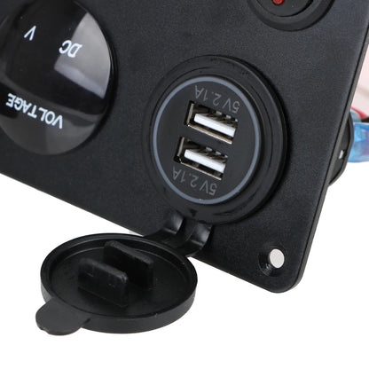 LEEPEE 5 Gang 12V Waterproof Intergrated Switch Panel Digital Voltmeter Dual USB Port For Boat Car Marine LED Rocker Accessories
