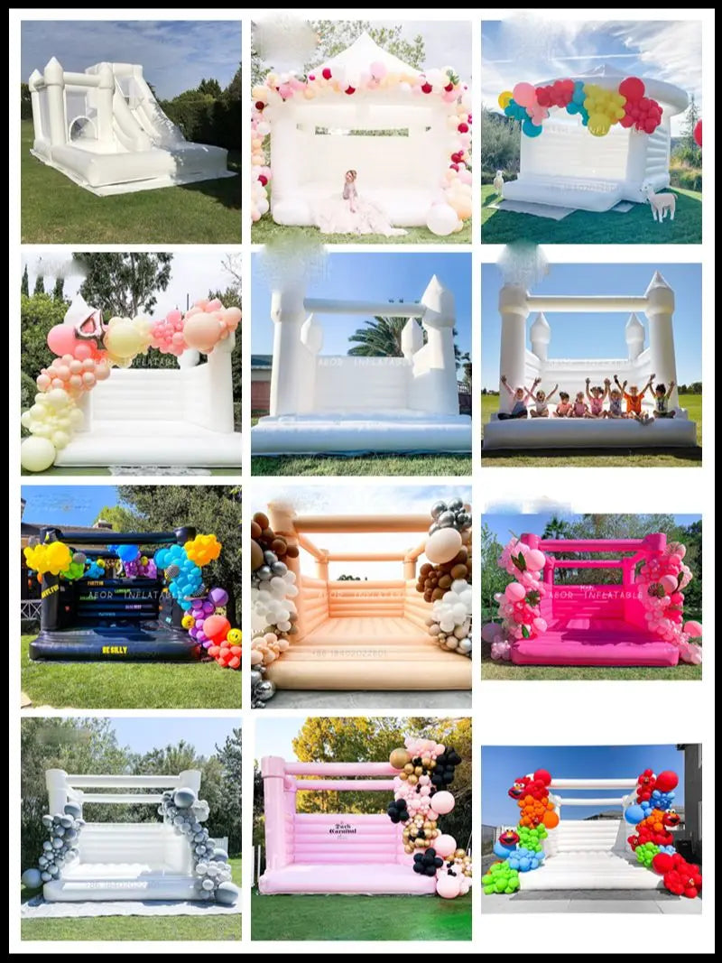 Newly 15ft  Inflatable Bounce House With Balloon Durable PVC White Jumping Castle with Slide, Ball Pit Bounce House For Party