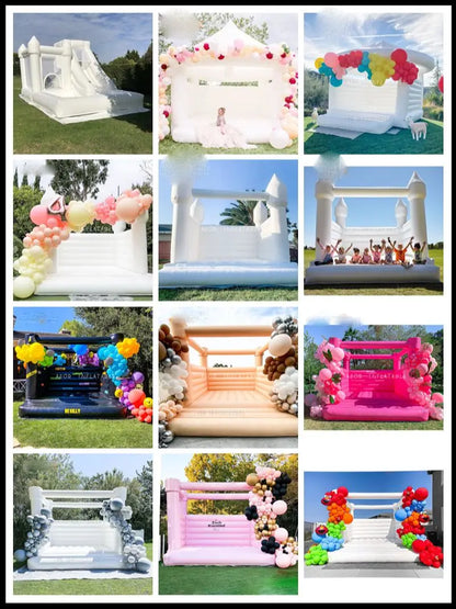 Newly 15ft  Inflatable Bounce House With Balloon Durable PVC White Jumping Castle with Slide, Ball Pit Bounce House For Party