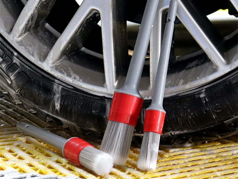 Lucullan Super Soft Synthetic Bristle Detailing Brushes Set PP Handle For Wheels,Tires, Engine Bay, Leather Seats, Door Panels