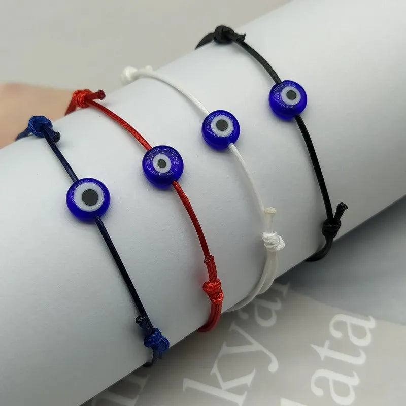 2 pcs Adjustable Lucky Black Red String Bracelets Flat Blue Evil Eye Woven Men Lucky Bracelet Women Femme New Fashion Jewelry