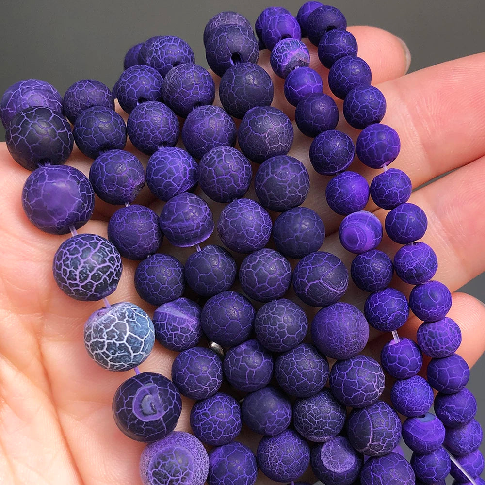 Natural Stone Beads Frost Dark Blue Cracked Dream Fire Dragon Veins Agates Beads For Jewelry Making DIY Bracelet 15‘’ 6/8/10mm