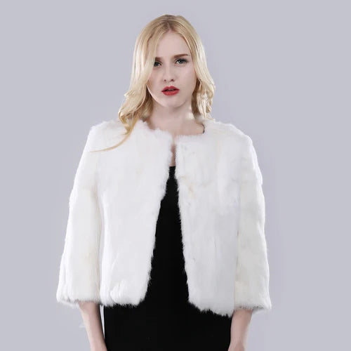 Hot Sale Girl Real Rabbit Fur Coat Women Real Rabbit Fur Jacket Genuine Real Rabbit Fur Outerwear Casual Short Real Fur Coats