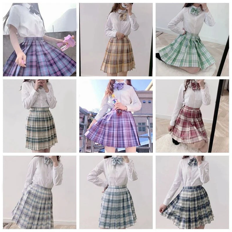 JMPRS Plaid Women Pleated Skirt Bow Knot Summer High Waist Preppy Girls Dance Mini Skirt Cute A Line Harajuku Sexy Japan Faldas