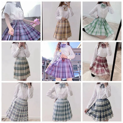 JMPRS Plaid Women Pleated Skirt Bow Knot Summer High Waist Preppy Girls Dance Mini Skirt Cute A Line Harajuku Sexy Japan Faldas