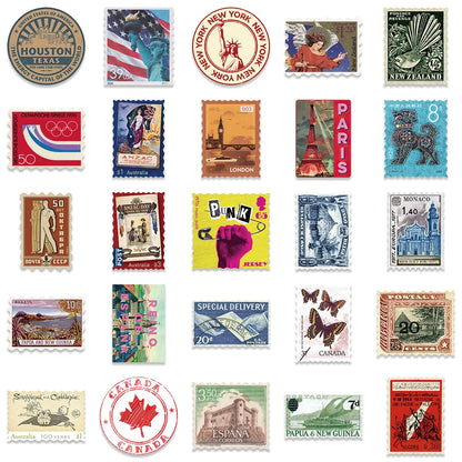 10/30/50pcs Vintage Retro Travel Stamp Stickers Scrapbook Phone Laptop Guitar Stationery DIY Waterproof Sticker Decals Kids Toy
