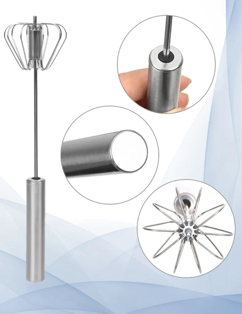 Semi-Automatic Egg Beater Steel Egg Whisk Manual Hand Mixer Self Turning Egg Stirrer Kitchen Accessories Egg Tools 304 Stainless