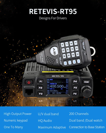 Retevis RT95 Mobile Ham Radio Two-way Car Radio VHF UHF Dual Band Mobile Radio Station Transceiver Base Station for Camping
