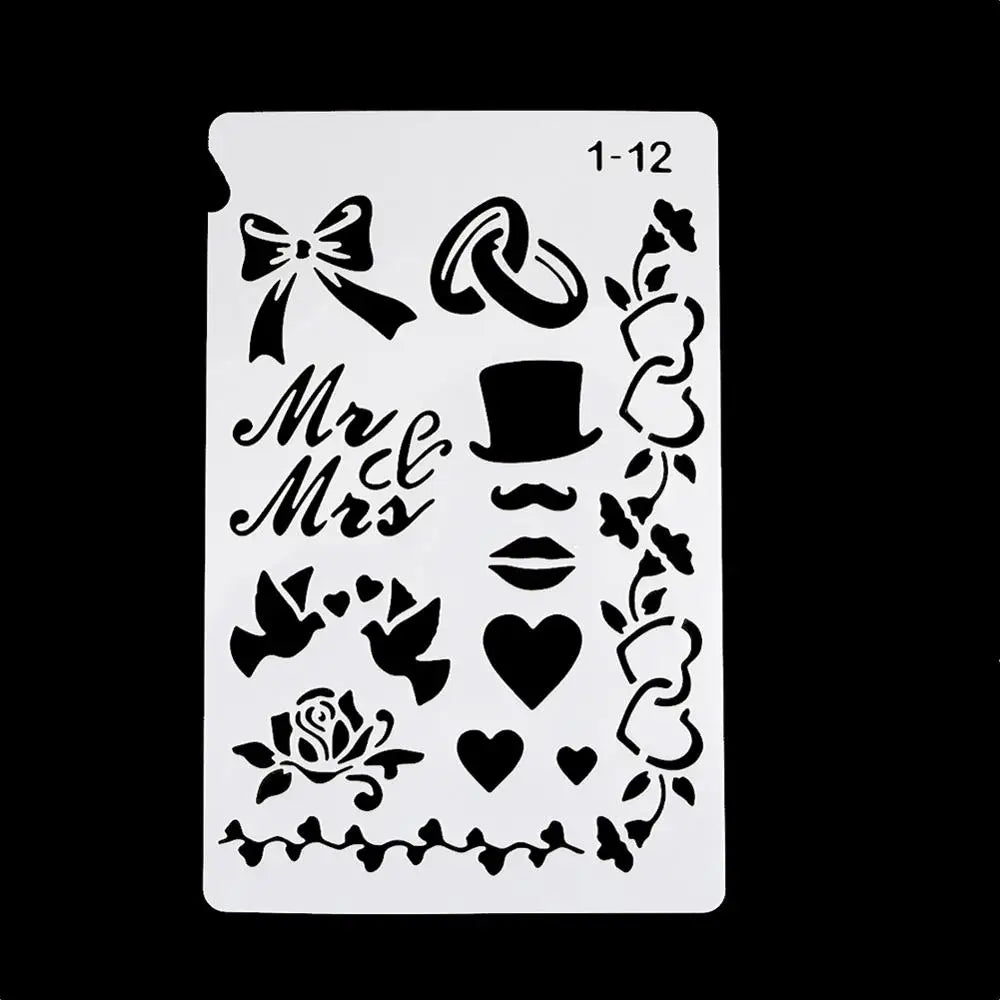 12 Design DIY Painting Template Wall Stencil Airbrush Scrapbook Coloring Embossing Album Diary Journal Drawing Copy Templates