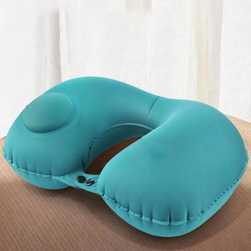 U-Shape Travel Pillow Automatic Air Inflatable Airplane Car Pillows Ring Pillow Folding Press Type Bed Pillows Neck Cushion