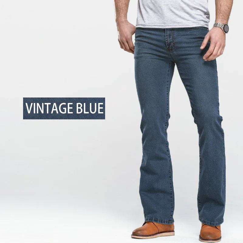 LGRG Mens Boot Cut Jeans Slightly Flared Slim Fit Blue Black Trousers Designer Classic Male Stretch Denim Pants