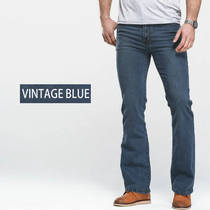 LGRG Mens Boot Cut Jeans Slightly Flared Slim Fit Blue Black Trousers Designer Classic Male Stretch Denim Pants