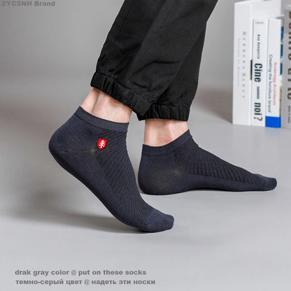3/5Pairs High Quality Bamboo Fiber Men‘s And Women Socks Embroidery Boat Ankle Socks Men Gifts Spring Summer Socks