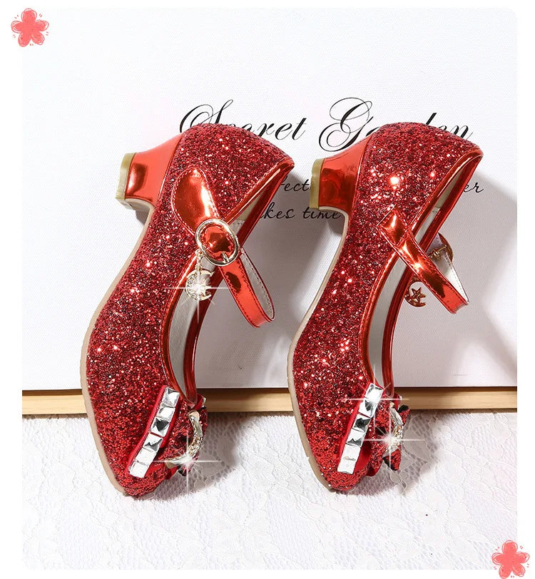 Princess Girls Party Shoes Children Sandals Colorful Sequins High Heels Shoes Girls Sandals Peep Toe Summer Kids Shoes CSH813