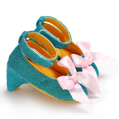 2022 New Infant Newborn Baby Girl High Heels Shoes Princess Bow First Birthday Party Shoes Photo Props Shoes 0-12M