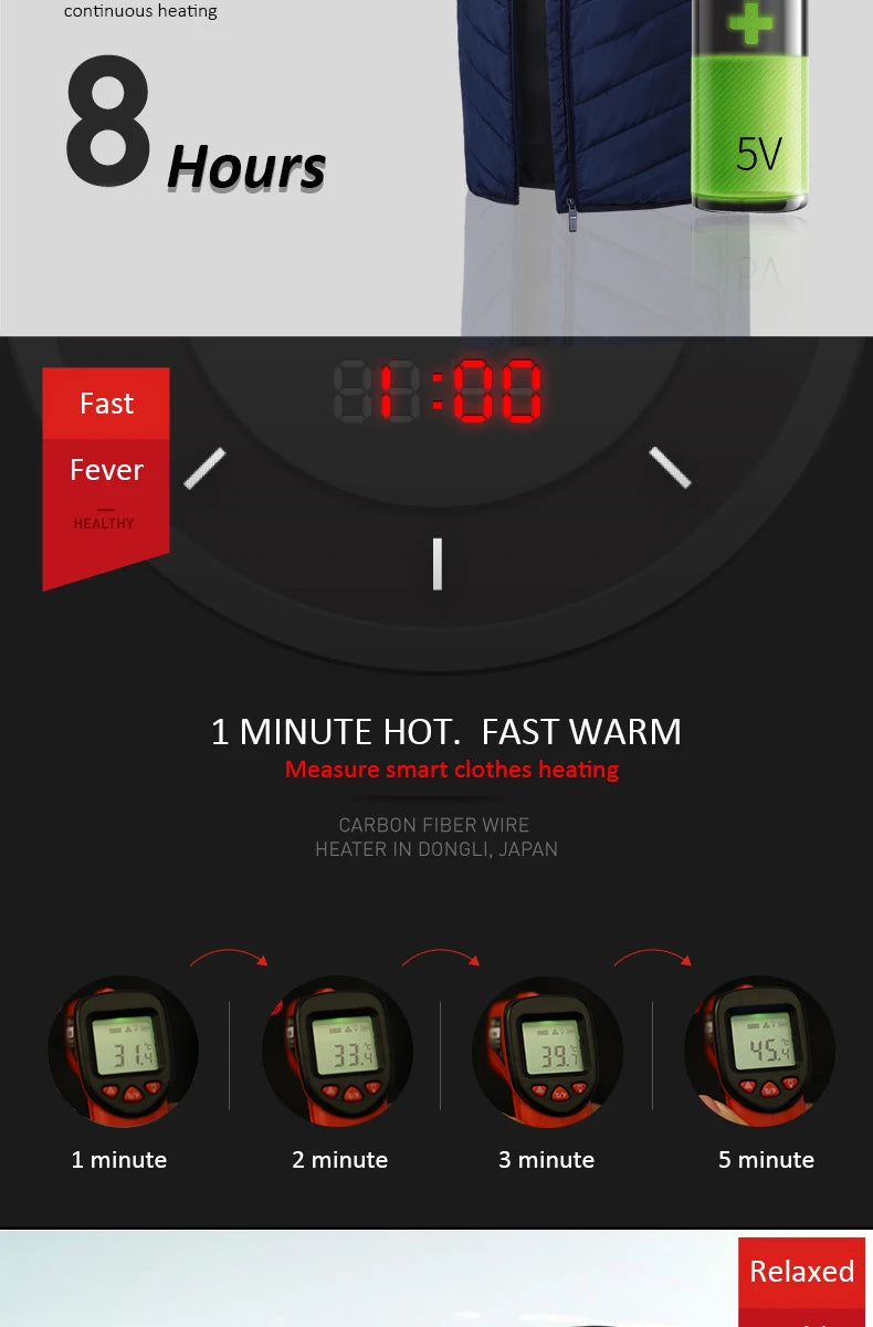 Men USB Infrared 17 Heating Areas Vest Jacket Men Winter Electric Heated Vest Waistcoat For Sports Hiking Oversized 5XL