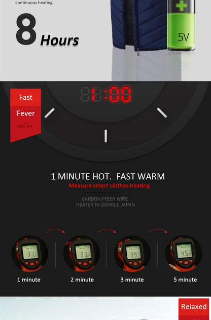 Men USB Infrared 17 Heating Areas Vest Jacket Men Winter Electric Heated Vest Waistcoat For Sports Hiking Oversized 5XL