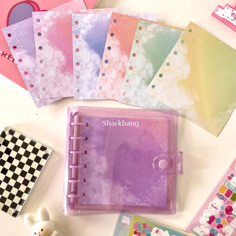 Sharkbang A7 Square Loose Leaf Diary Notebook Glitter Journals Agenda Planner PVC Binder Goo Card Book Gift Set Stationery