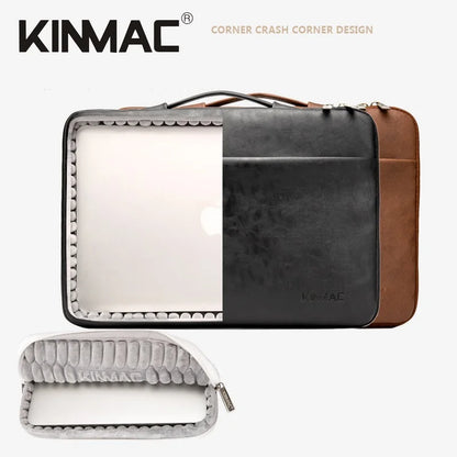 Kinmac Brand PU Leather Laptop Bag 12,13.3,14,15.4,15.6,16 Inch,Shockproof Sleeve Man Lady Women Case For MacBook Air Pro M1-2