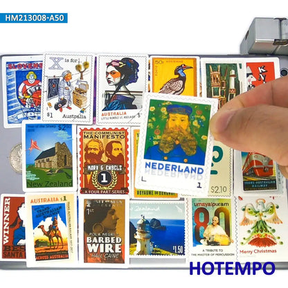 50pcs Mix National City Cultural Symbol Stamp Art Stickers for Kids Toys Phone Laptop Guitar Luggage Skateboard Bike Car Sticker