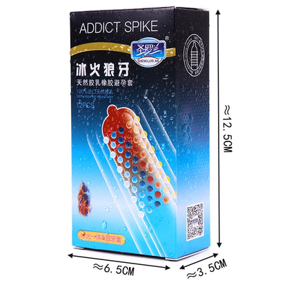 10/12PCS Erotic Condom Ice and Hot Feeling Big Particles Spikes Condom G Point Stimulation Sexshop Contraception for Men Sex Toy