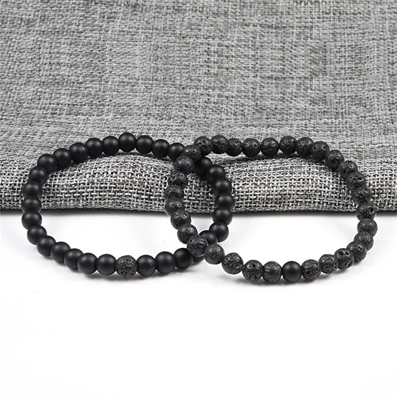 Hot Sale 2pcs/Set Couples Beaded Bracelets Tiger Eye Black Lava Natural Stone Beaded Bracelets Malachite Energy Elastic Jewelry