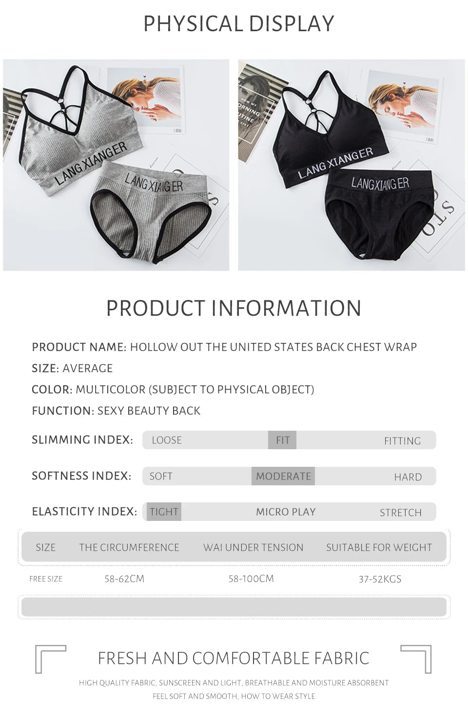 New Women's Cotton For Underwear Set Letter Sports Bra  Seamless Female Underwear Comfort No Steel Ring Suit Solid Color Chest