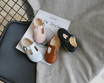 Spring Autumn Kids Shoes T Strap Leather Shoes For Girls Boys Non-slip Toddlers Mary Janes Baby Children Buckle Strap Flats