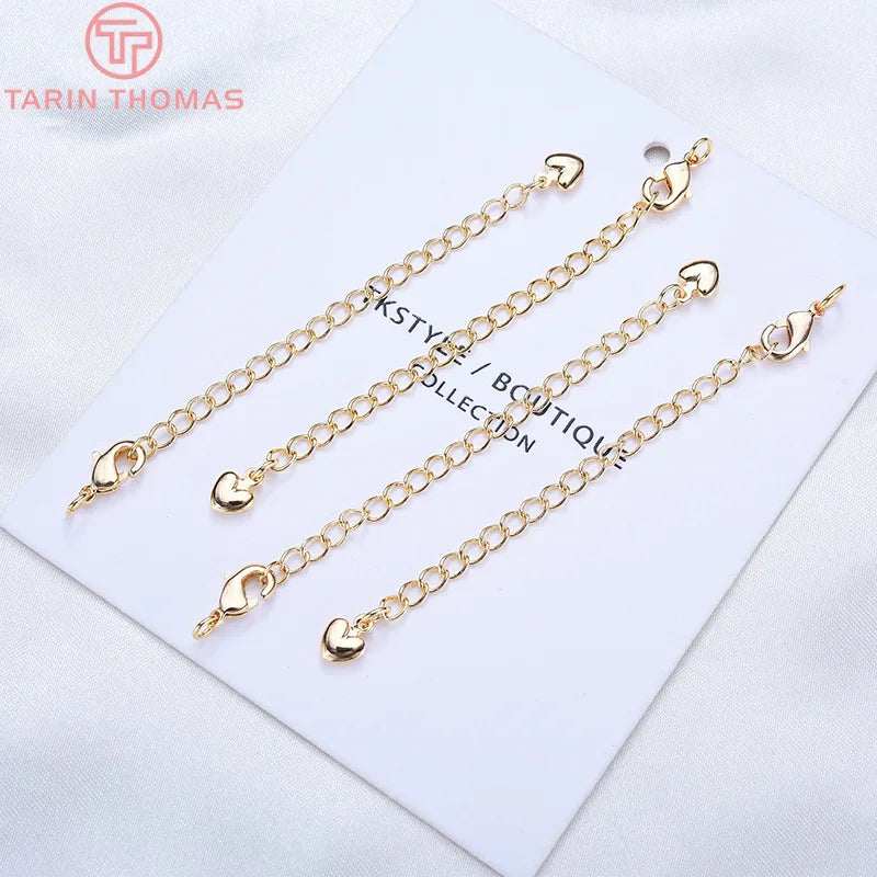 (3564) Full Length 85MM 24K Gold Color Plated Brass Extender Chain with Lobster Clasps High Quality Jewelry Accessories
