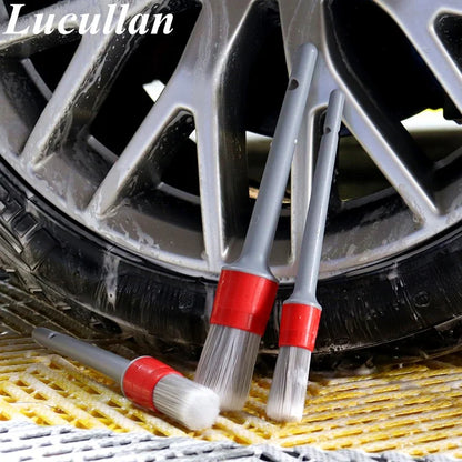 Lucullan Super Soft Synthetic Bristle Detailing Brushes Set PP Handle For Wheels,Tires, Engine Bay, Leather Seats, Door Panels
