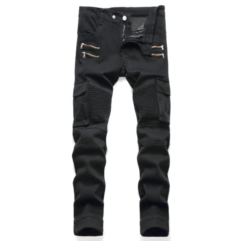 2022 New Fashion Mens Biker Jeans Punk Style Men Cargo Denim Pants  Zipper Pocket Motorcycle Jeans Male Pantalones Hombre