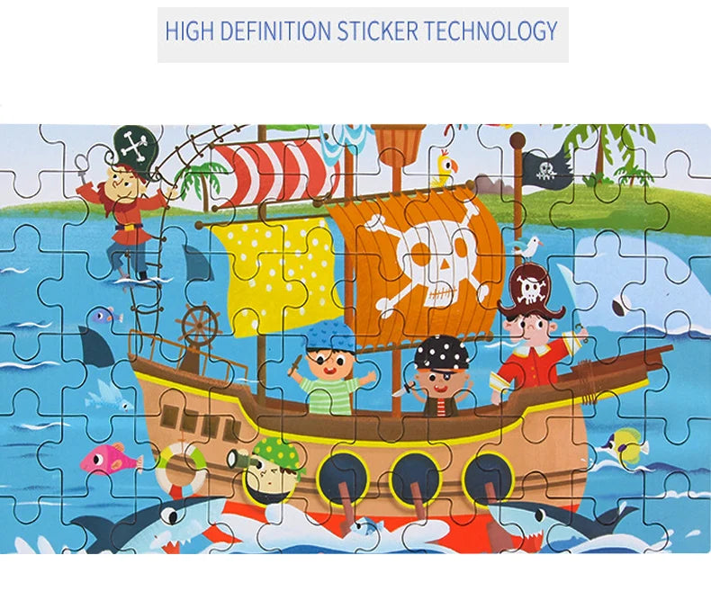 Hot New 60 Pieces Wooden Puzzle Toys for Children Cartoon Vehicle Animal Wood Jigsaw Baby Learning Educational Toy Kids Gift