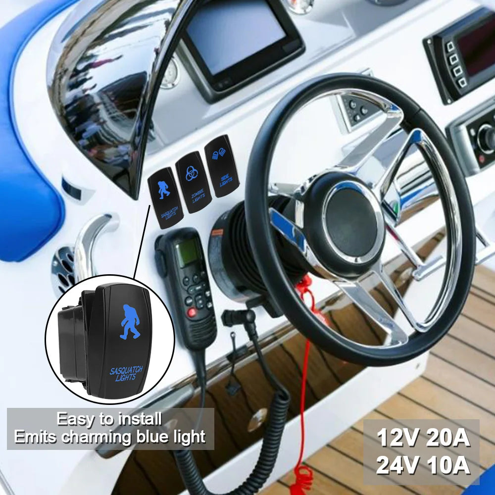1pc 5 Pin Marine Switch SPST Carling Switch Car Boat Truck Rocker Switch 12V 24V ON-OFF Blue LED Waterpoof
