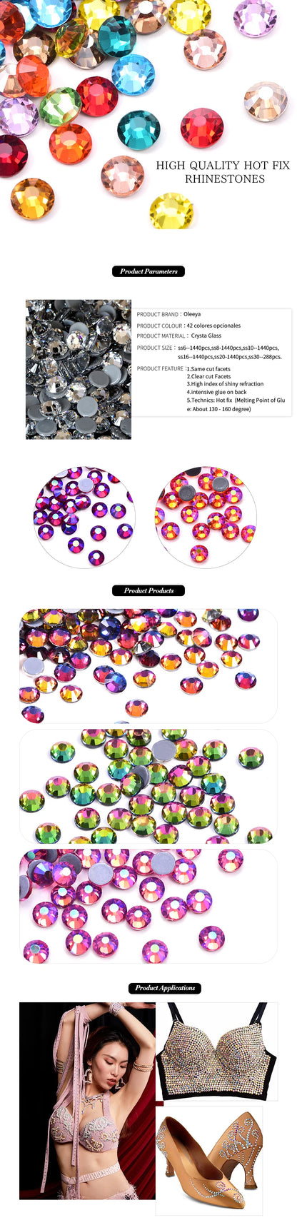 Oleeya стразы Better DMC Hotfix Rhinestone Iron On Strass High Quality Flatback Glass Crystal AB For DIY Wedding Y2792