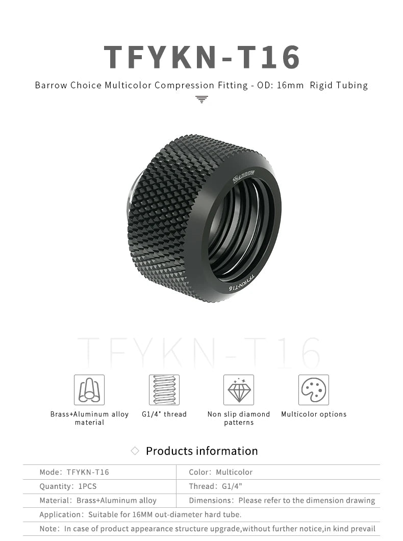 Barrow 12 PCS G1/4” Thread OD12/14/16mm Hard Tube Fitting Kit Anti-off Adapter Compression Connector for Computer Water Cooling