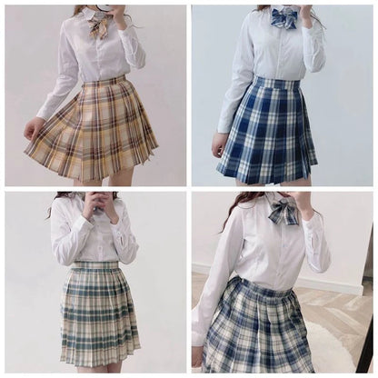 JMPRS Plaid Women Pleated Skirt Bow Knot Summer High Waist Preppy Girls Dance Mini Skirt Cute A Line Harajuku Sexy Japan Faldas