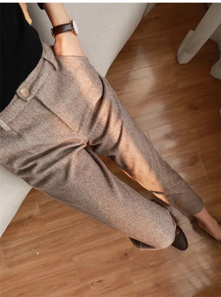 Woolen Pants Women's Harem Pencil Pants 2023 Autumn Winter High Waisted Casual Suit Pants Office Lady Women Trousers
