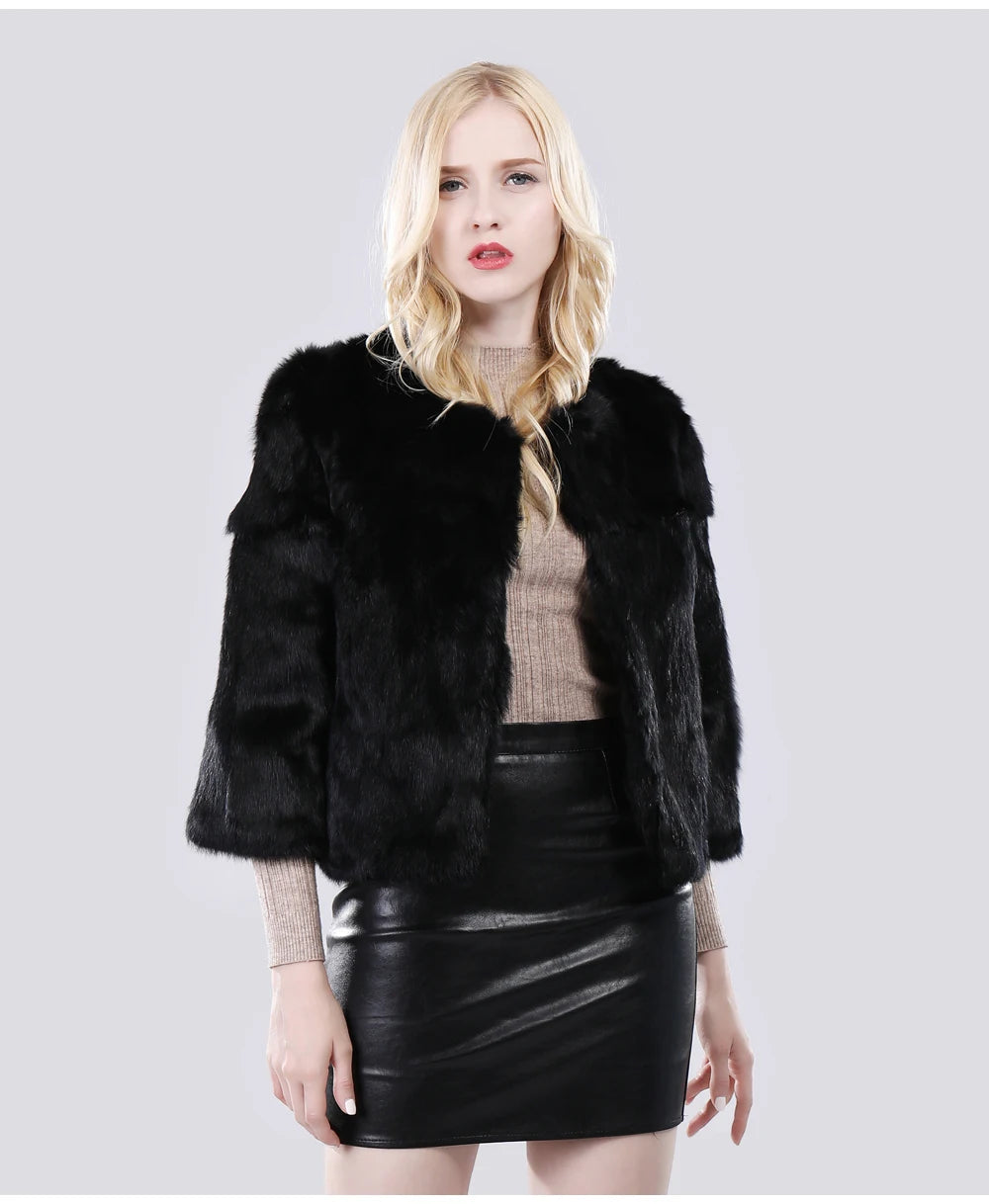 Hot Sale Girl Real Rabbit Fur Coat Women Real Rabbit Fur Jacket Genuine Real Rabbit Fur Outerwear Casual Short Real Fur Coats
