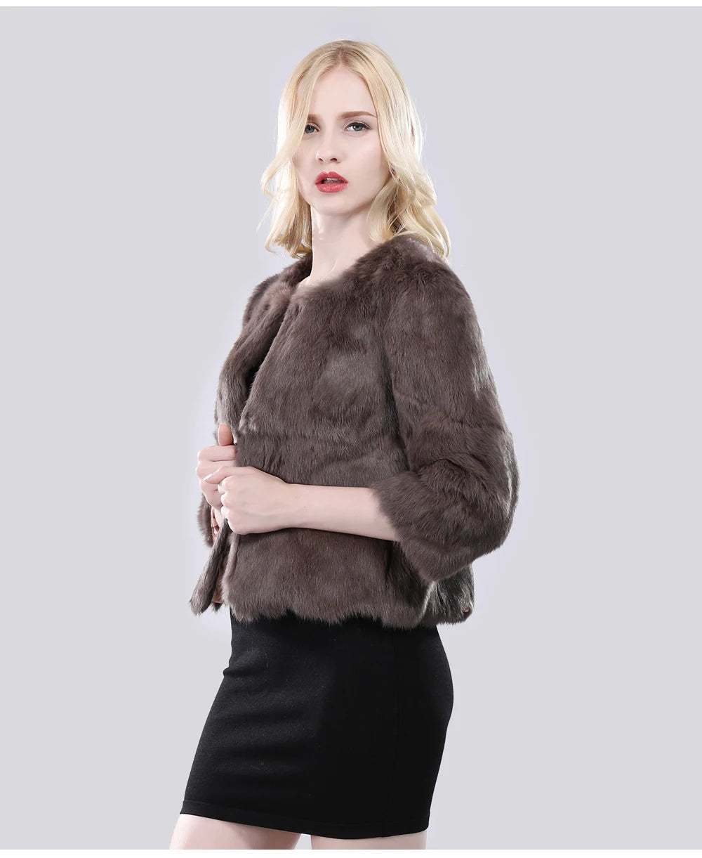 Hot Sale Girl Real Rabbit Fur Coat Women Real Rabbit Fur Jacket Genuine Real Rabbit Fur Outerwear Casual Short Real Fur Coats
