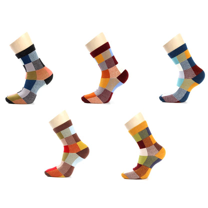 5Pair-pack New Men's Socks Colorful Grid Sock Casual Business High Quality Happy Combed Cotton Socks Fashion Gentleman Socks Men