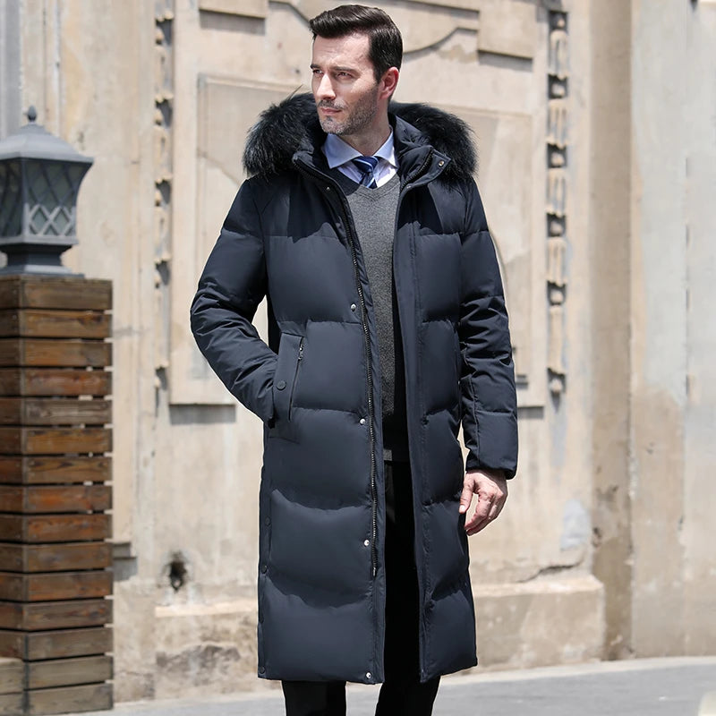 2022 New Men Thickened Down Jacket -30 Winter Warm Down Coat Jacket Men Fashion Long White Duck Hooded Down Parkas Plus Size 4XL