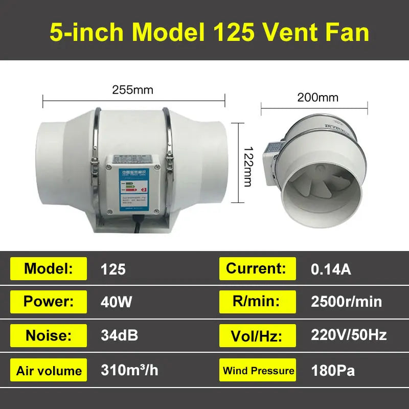 4 5 Inch 220V Ventilation Flow Fan Exhaust Fans Home Inline Pipe Duct Extractor Kitchen Toilet Air Clean Ventilator Diagonal